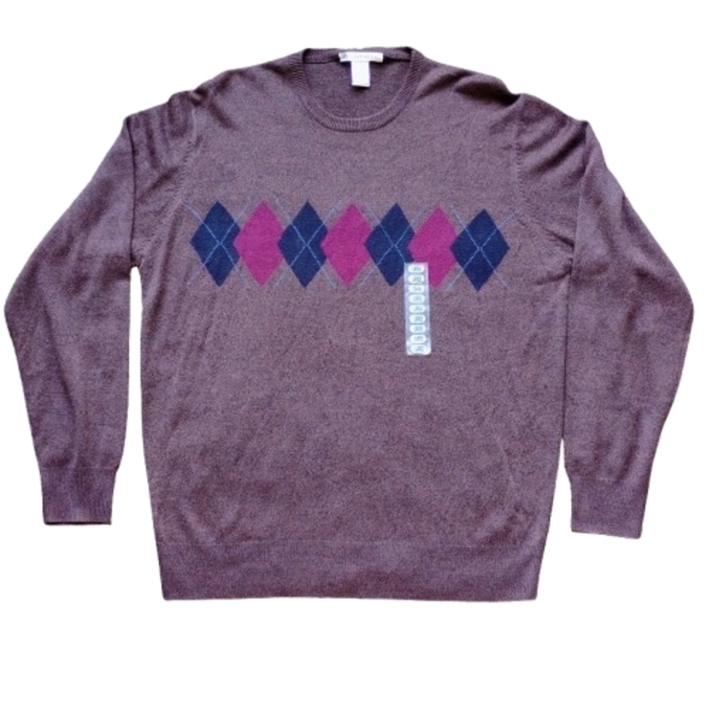 NWT Brown Knit Argyle Pullover Sweater Burgundy & Black Diamonds Men’s Large